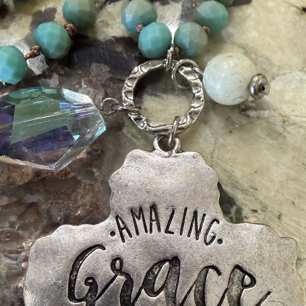 Amazing Grace Cross Pendant Beaded Necklace - Picture 3 of 7
